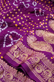 Purple Handcrafted Banarasi Bandhani Georgette Saree - Avishya