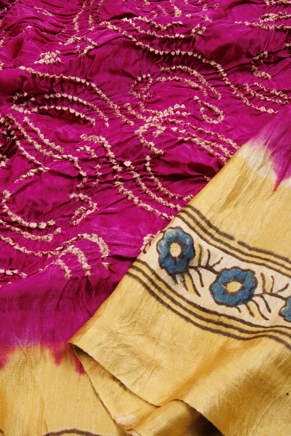 Violet Handcrafted Ajrakh Printed Bandhani Gajji Silk Saree - Avishya