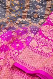 Grey Handcrafted Banarasi Bandhani Georgette Saree 10068233 