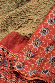 Green Handcrafted Ajrakh Printed Bandhani Gajji Silk Saree - Avishya