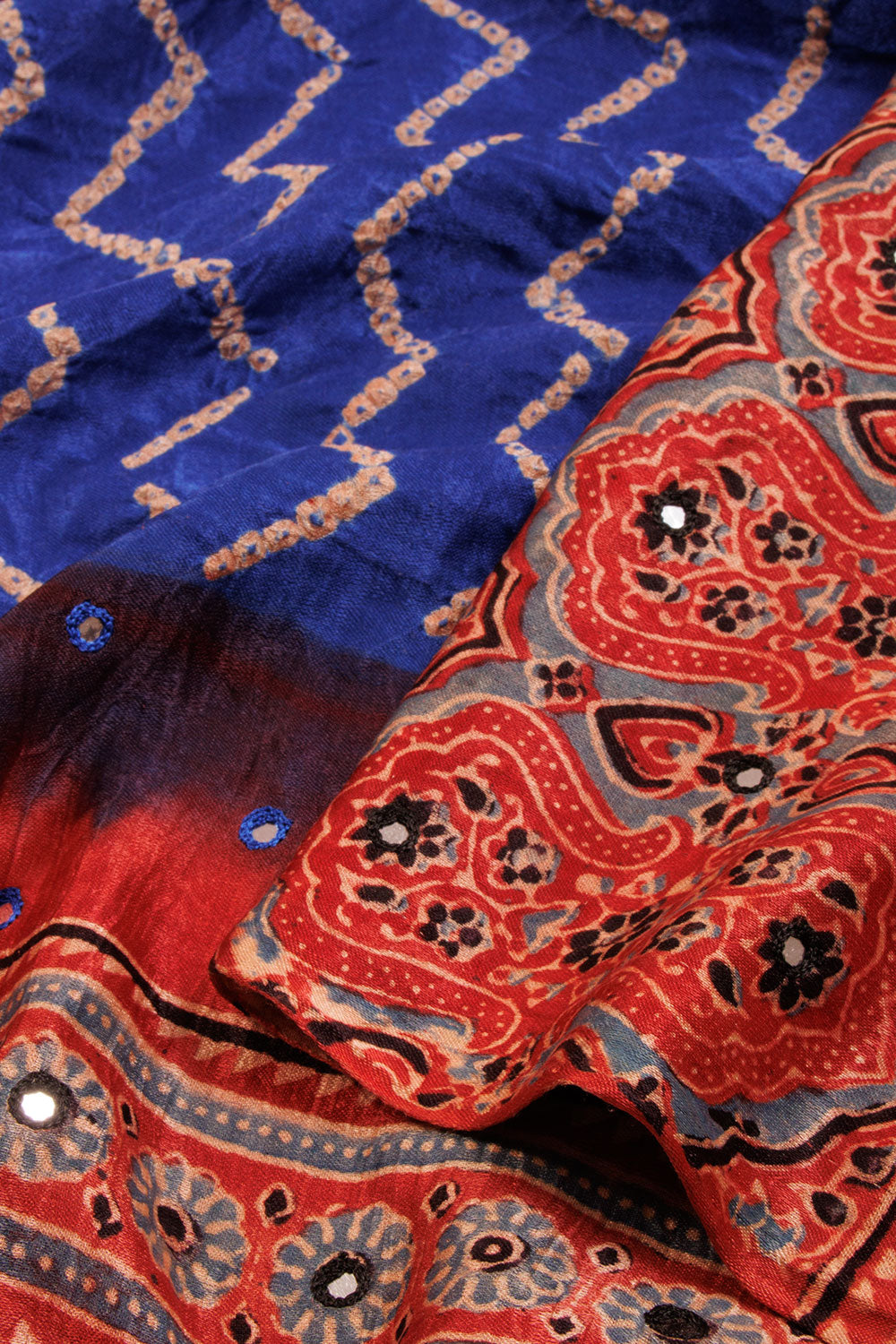 Blue Handcrafted Ajrakh Printed Bandhani Gajji Silk Saree - Avishya