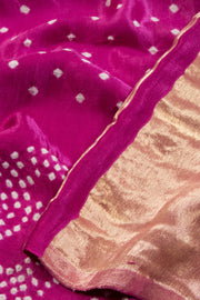 Violet Handcrafted Rai Dana Bandhej Gajji Silk Saree with Lagdi Patti Pallu