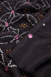 Black Bandhani Mulberry Silk Mukaish Saree - Avishya