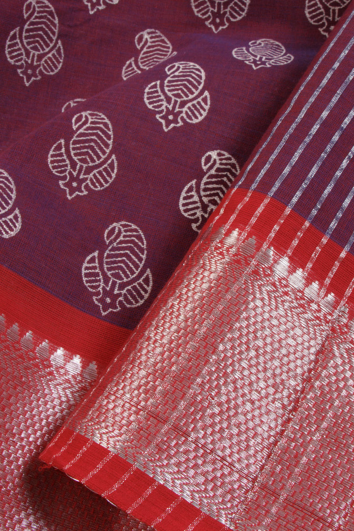Burgundy Hand Block Printed Cotton Saree-Avishya