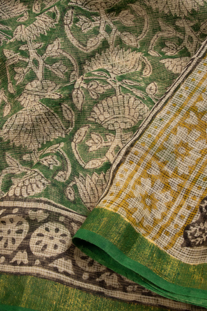 Green Hand Block Printed Kota Cotton Saree - Avishya