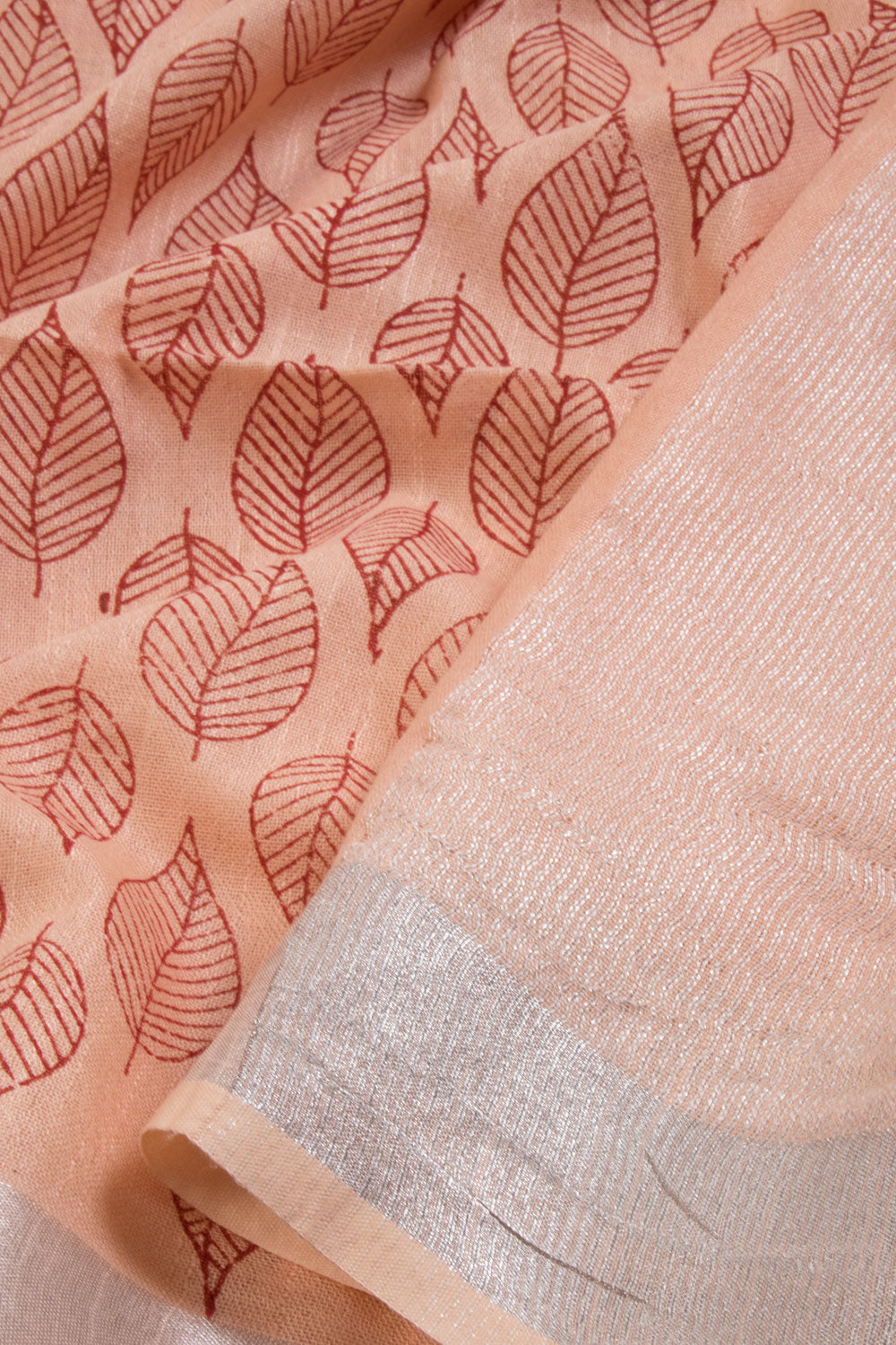 Peach Leaves Printed linen saree - Avishya