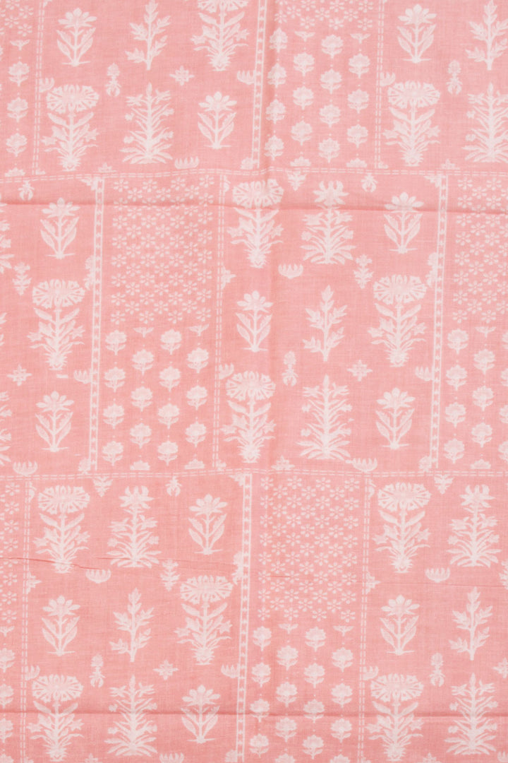 Peach 2-Piece Hand Block Printed Cotton Salwar Suit Material - Avishya