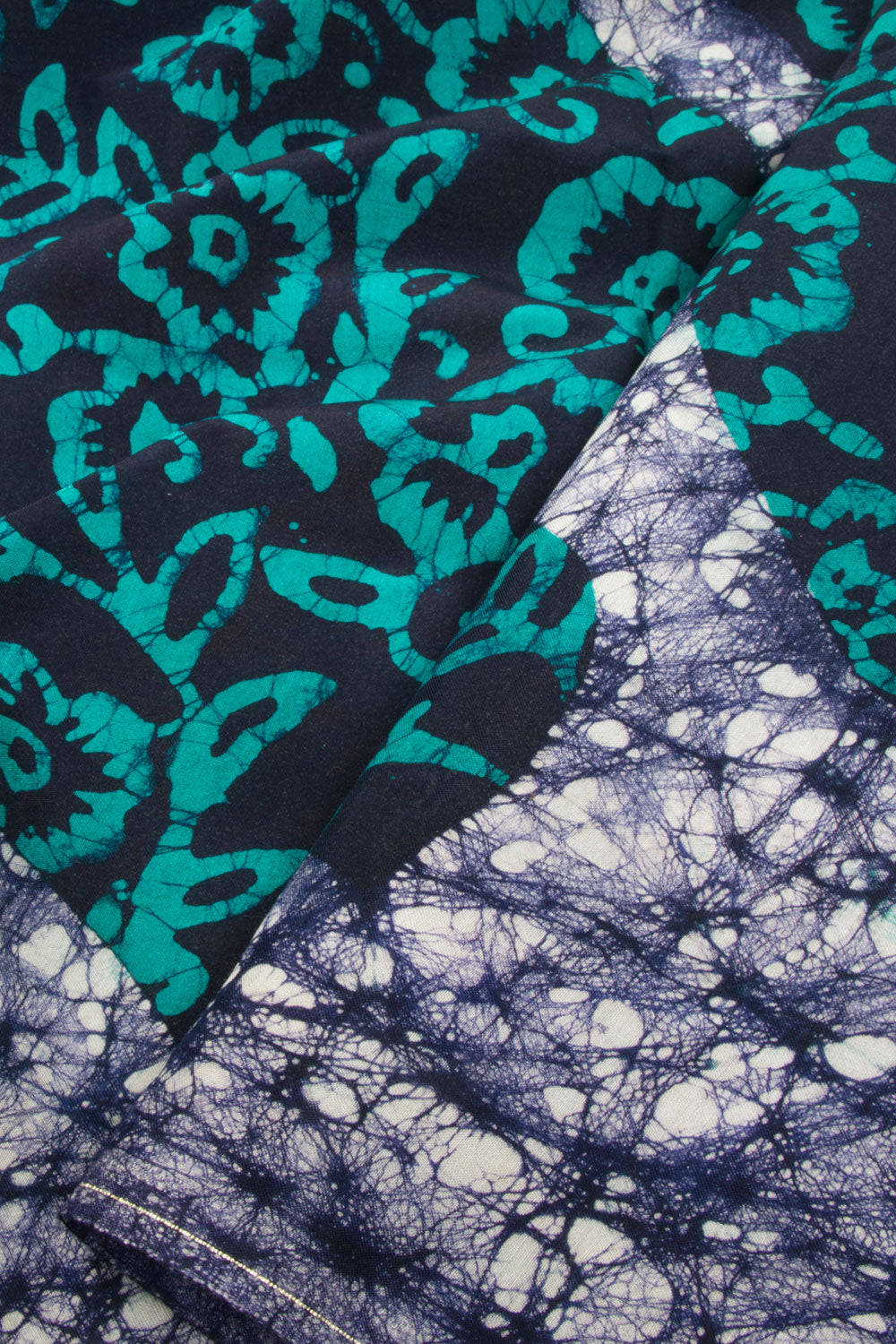 Black Batik Printed Muslin Silk Saree-Avishya