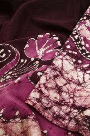 Burgundy Batik Printed Muslin Silk Saree - Avishya