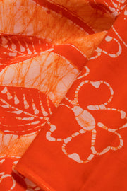 Orange Batik Printed Muslin Silk Saree-Avishya