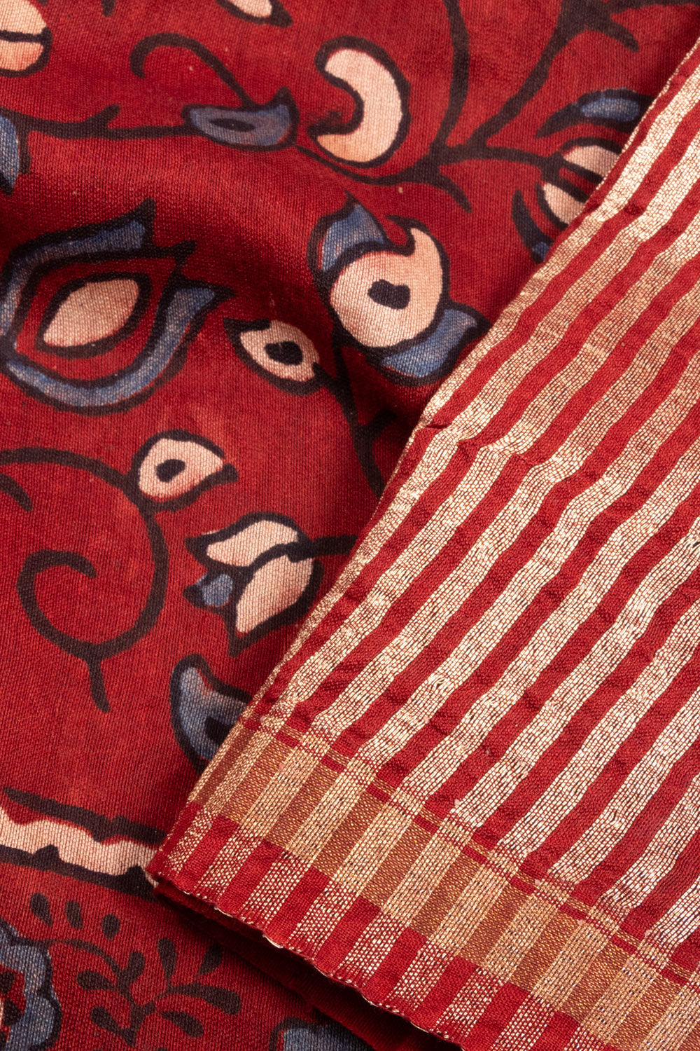 Maroon Ajrakh Printed Silk Cotton Saree With Langdi Patta zari pallu - Avishya