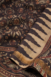Black Ajrakh Printed Silk Cotton Saree  - Avishya