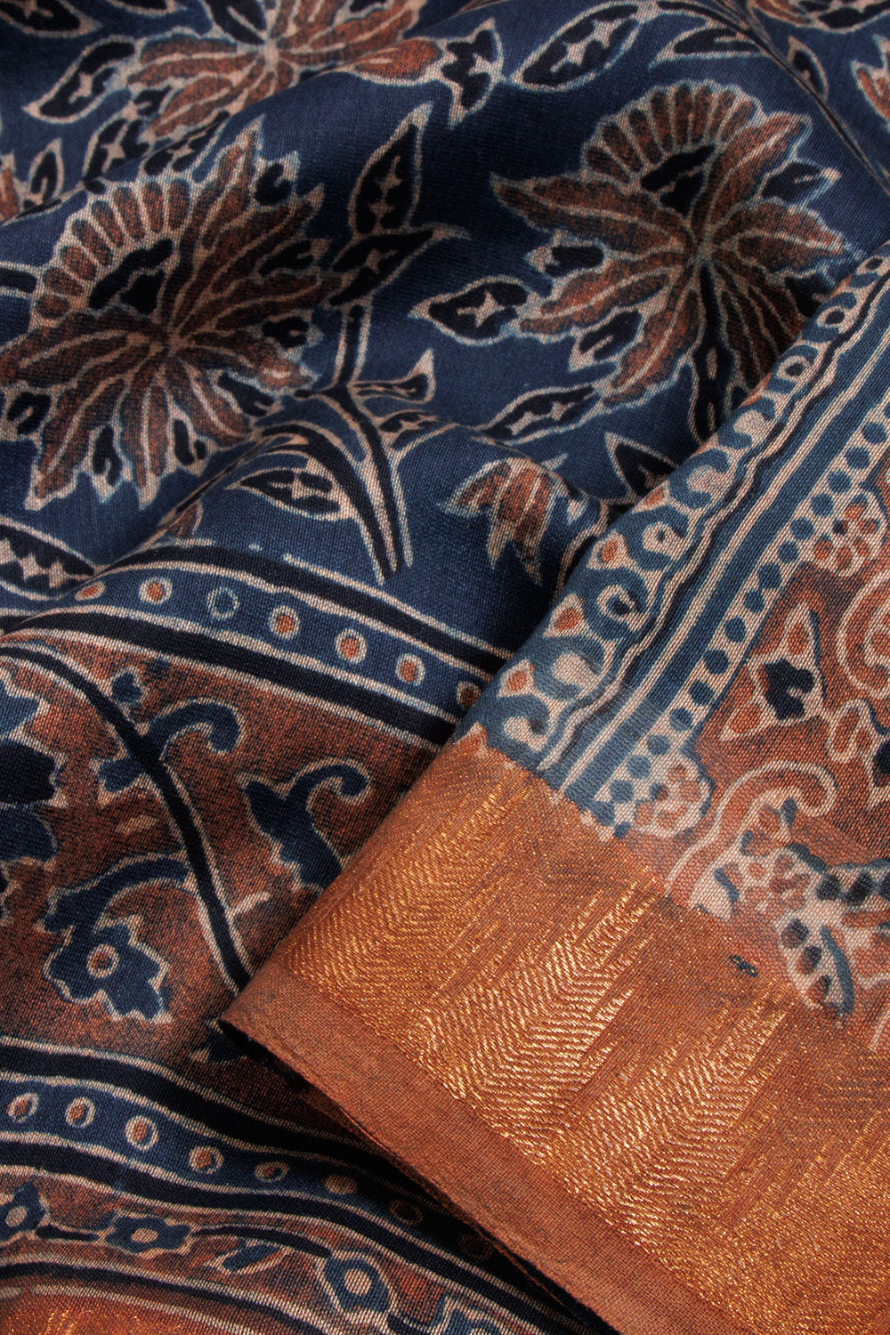 Blue Ajrakh Printed Silk Cotton Saree 10068377 - Avishya