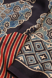 Black Ajrakh Printed Modal Silk Saree 10068396