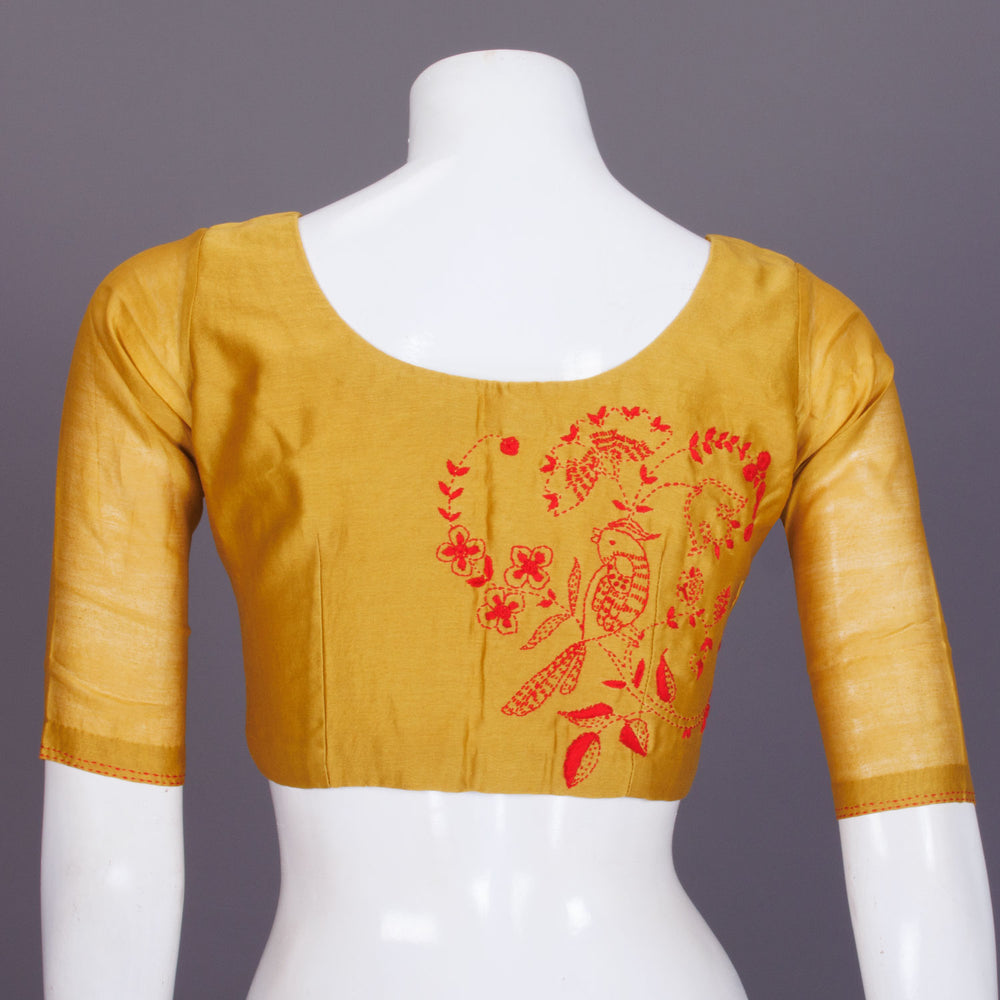 Yellow  Hand Embroidered Chanderi Silk Cotton Blouse - Avishya