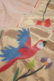 Beige Handloom Paithani Cotton Saree with Silk Pallu 10068432