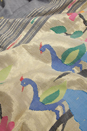 Grey Handloom Paithani Cotton Saree 10068437 - Avishya