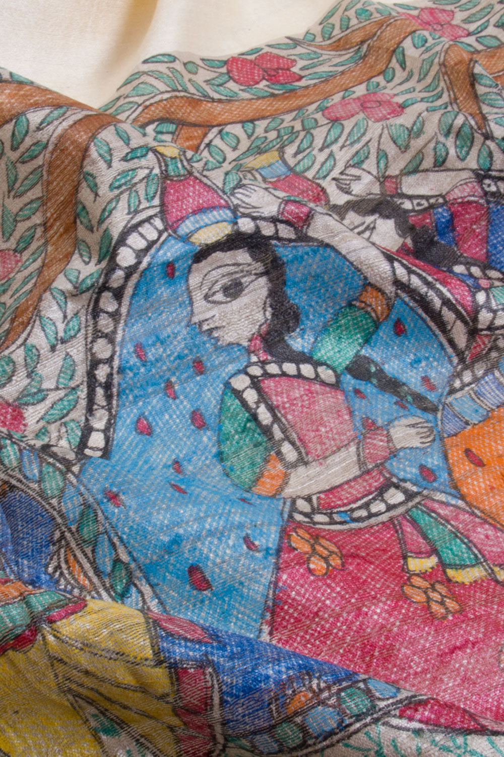 Beige Hand Painted Staple Silk Madhubani Saree With Tussar Pallu 10068442 - Avishya