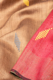 Brown Handloom Bhagalpur Dupion Tussar Silk Saree - Avishya