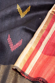 Black Handloom Bhagalpur Dupion Tussar Silk Saree - Avishya