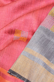 Red Handloom Bhagalpur Dupion Tussar Silk Saree - Avishya