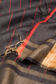 Black Handloom Bhagalpur Dupion Tussar Silk Saree - Avishya