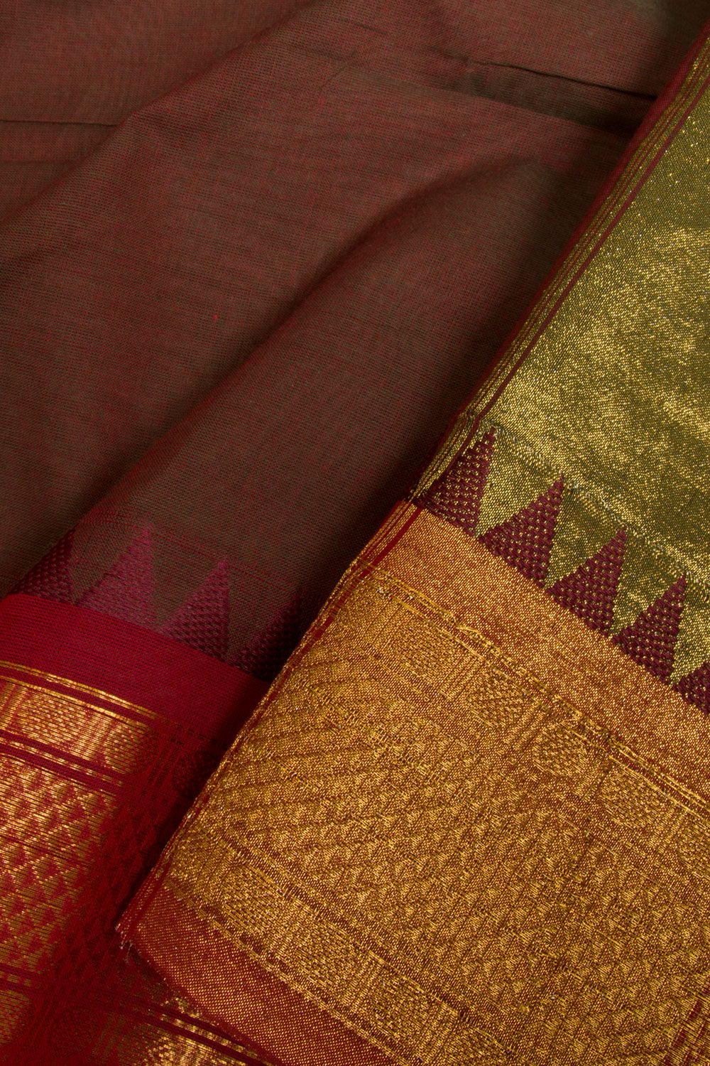 Brown Handwoven Kanchi Cotton Saree 10068473 - Avishya