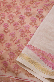 Peach Sanganeri printed Silk Cotton Saree 10068553 - Avishya