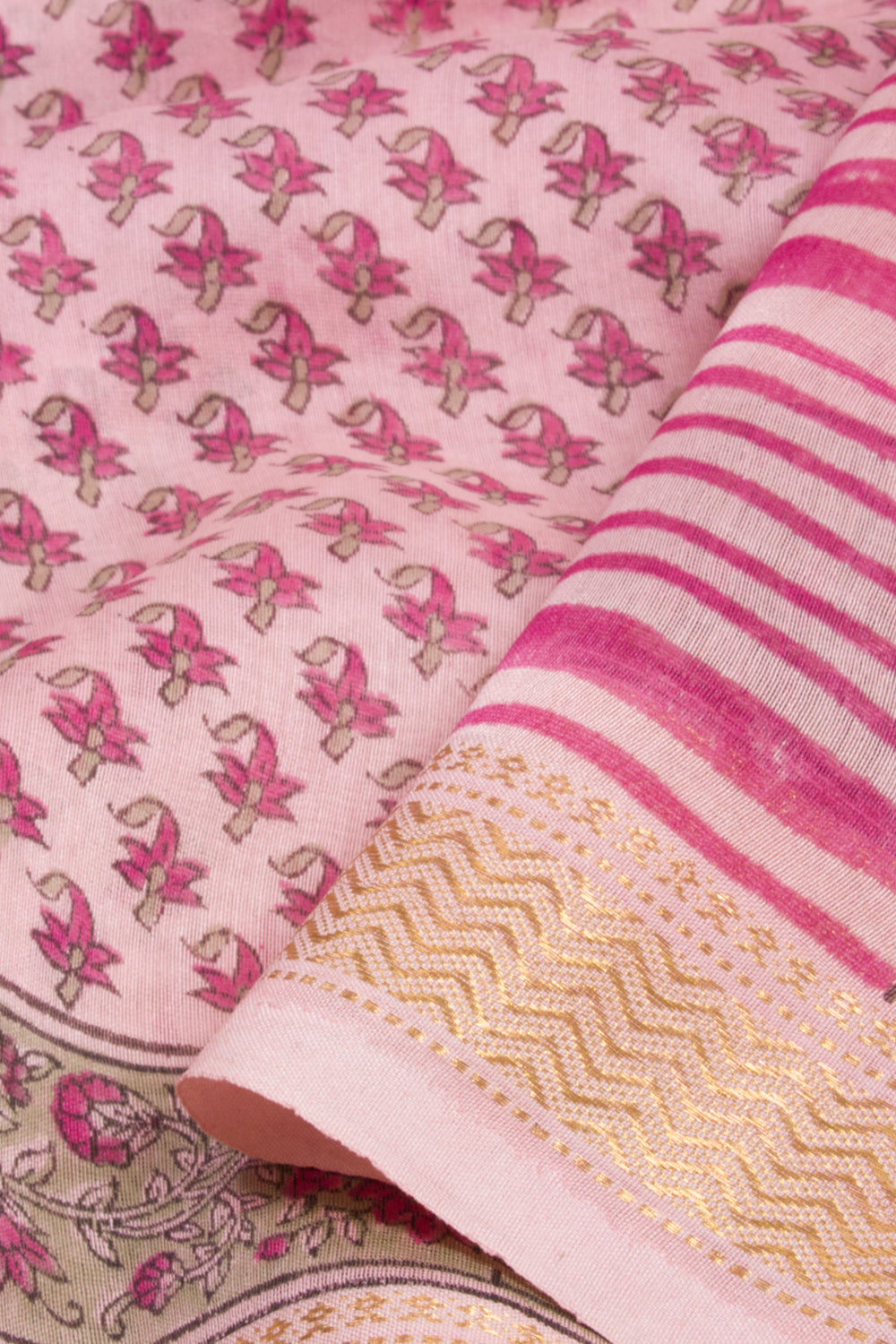 Pink Sanganeri printed Silk Cotton Saree 10068557 - Avishya