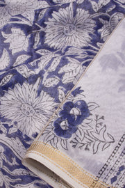 Blue Sanganeri printed Silk Cotton Saree 10068558 - Avishya