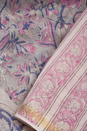 Grey Sanganeri Printed Silk Cotton Saree 10068560