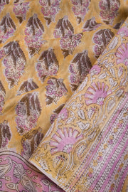 Yellow Sanganeri printed Silk Cotton Saree 10068562 - Avishya