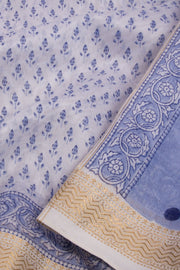 Blue Sanganeri printed Silk Cotton Saree 10068563 - Avishya