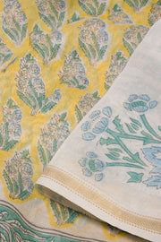 Yellow Sanganeri printed Silk Cotton Saree 10068564 - Avishya