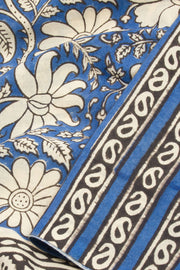 Blue Vanaspathi Hand block Printed Mulmul Cotton Saree 10068577 - Avishya