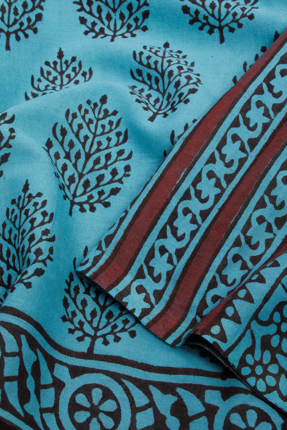 Blue Bagru Printed Mulmul Cotton Saree 10068588 - Avishya