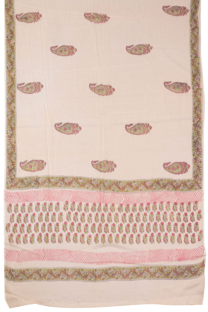 Cream 3-Piece Mulmul Cotton Salwar Suit Material 10068602 - Avishya