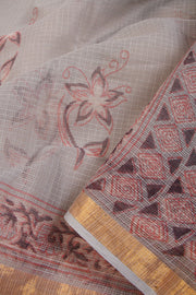 Grey Vanaspathi Printed Kota Cotton Saree 10068623