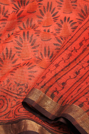 Red Hand Block Printed Kota Cotton Saree 10068632 - Avishya