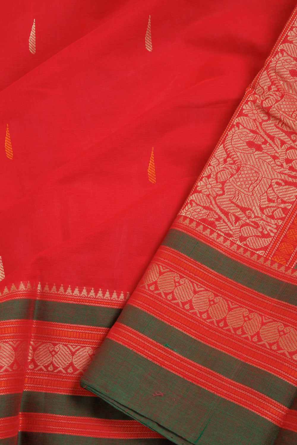Red Kanchi Cotton Saree 10068668 - Avishya