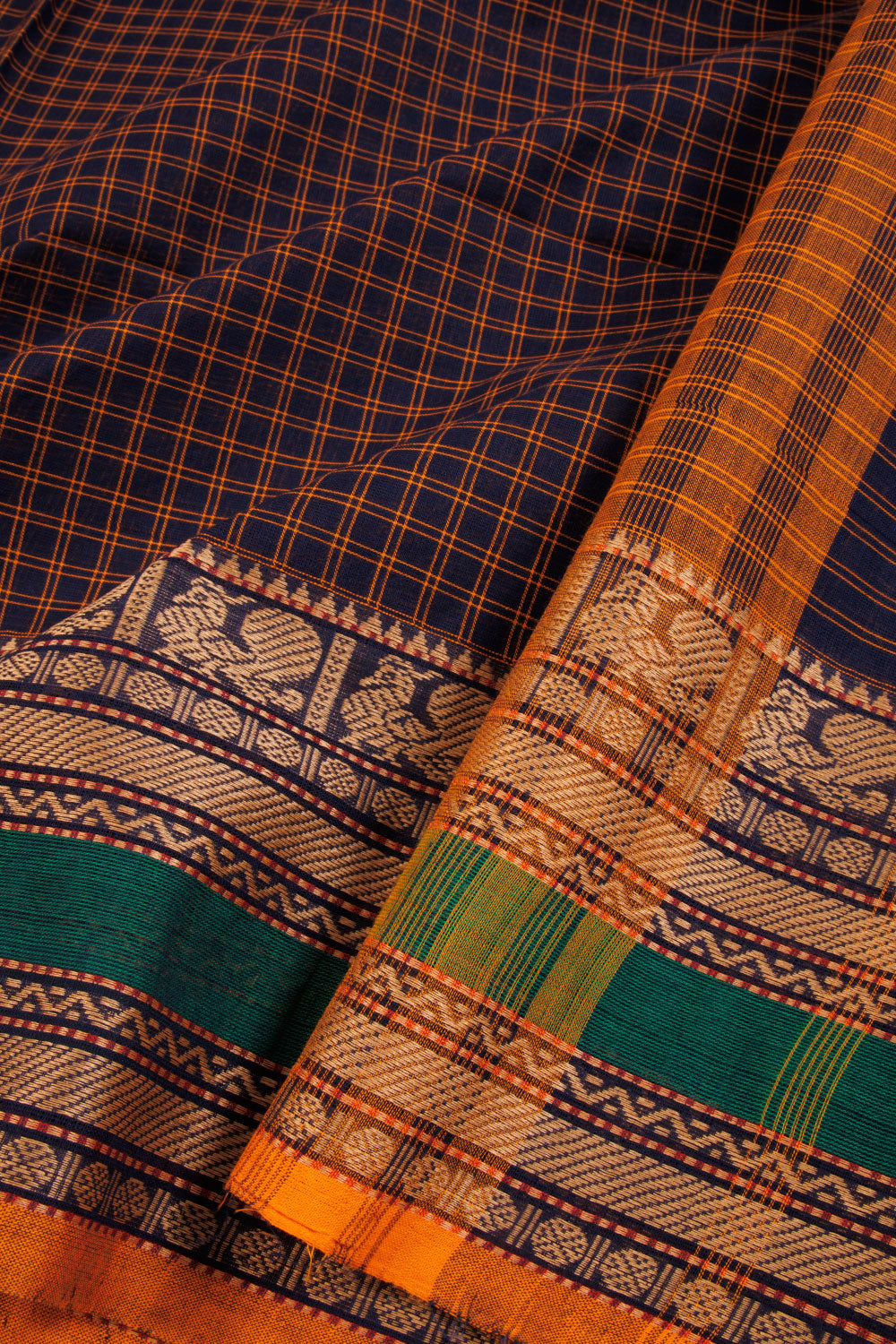 Blue Handwoven Kanchi Cotton Saree 10068703 - Avishya