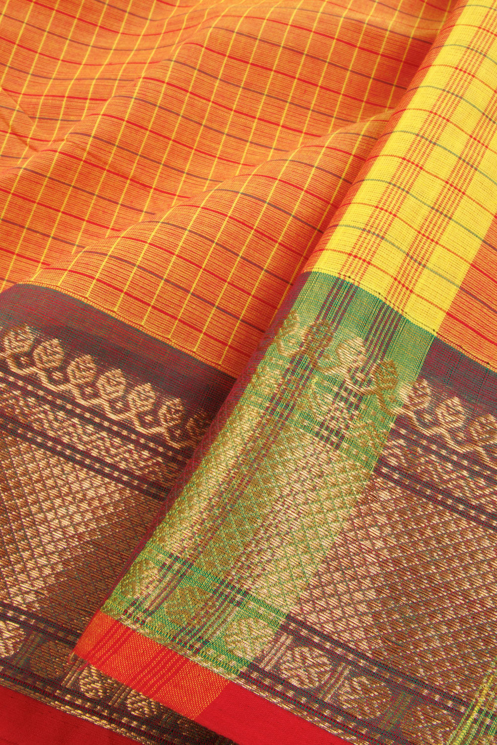 Orange Handwoven Kanchi Cotton Saree 10068704 - Avishya