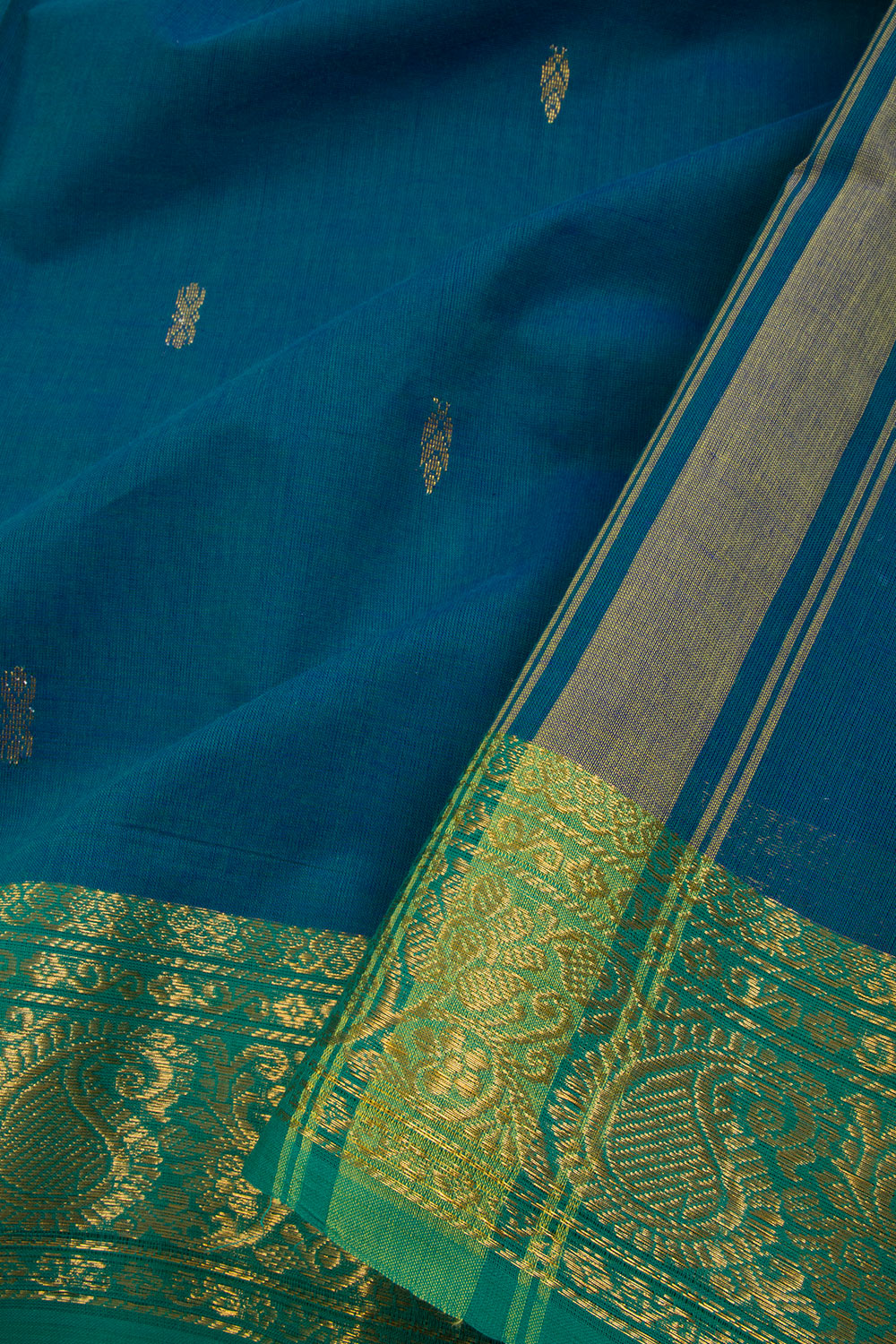 Blue Handwoven Kanchi Cotton Saree 10068716 - Avishya