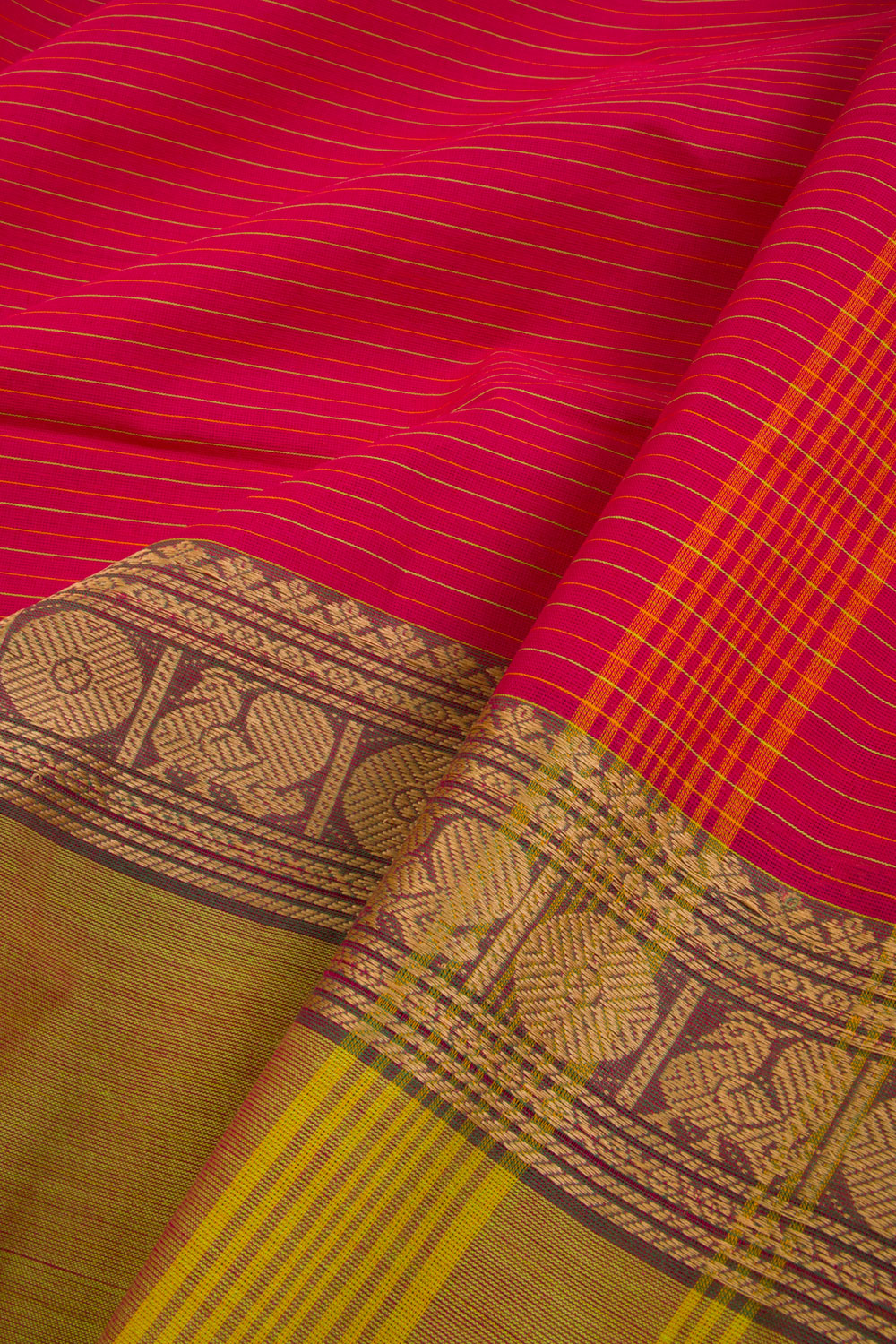Red Handwoven Kanchi Cotton Saree 10068720 - Avishya