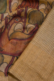 Yellow Hand Painted Pen Kalamkari Tussar Silk Saree 10068731