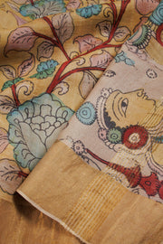 Beige Hand Painted Pen Kalamkari Tussar Silk Saree 10068732 - Avishya