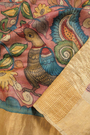 Pink Hand Painted Pen Kalamkari Tussar Silk Saree 10068733