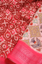 Maroon Fancy Printed Linen Saree 10068766 - Avishya