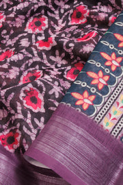 Black Fancy Printed Linen Saree - Avishya - Avishya