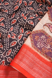 Black Fancy Printed Linen Saree 10068772 - Avishya